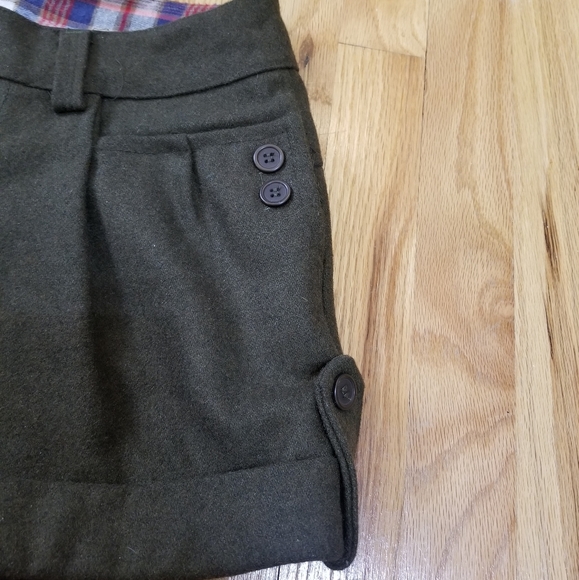 Korean Brand Olive Dark Green Winter Shorts Cotton Cuffed Dress Shorts with belt - Picture 6 of 8